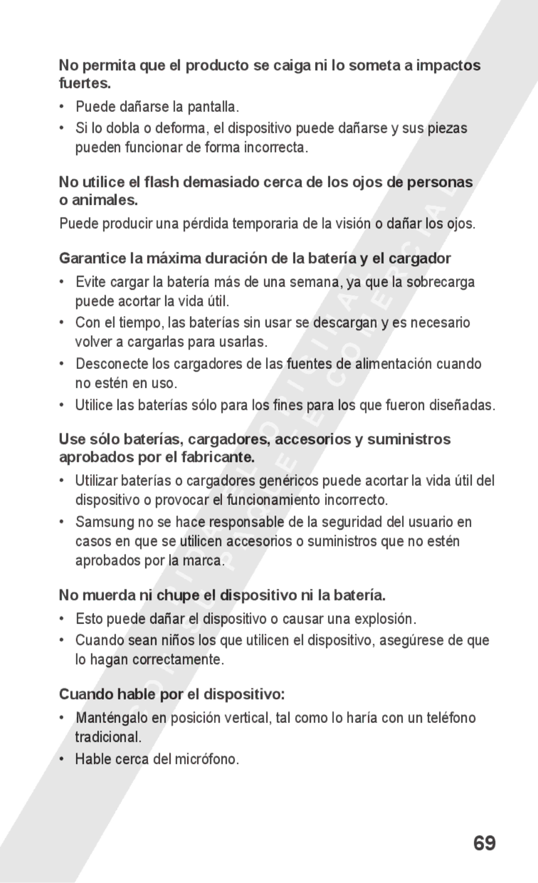 Samsung GT-S5260OKAAMN manual Garantice la máxima duración de la batería y el cargador, Cuando hable por el dispositivo 