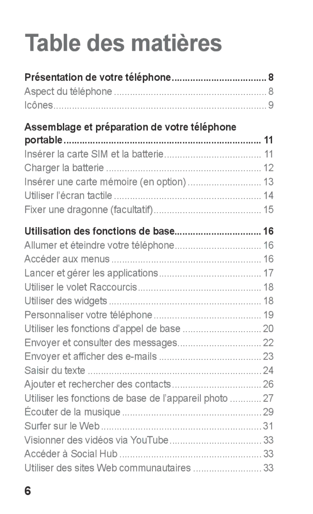 Samsung GT-S5260RWAXEF, GT-S5260OKAXEF manual Table des matières 