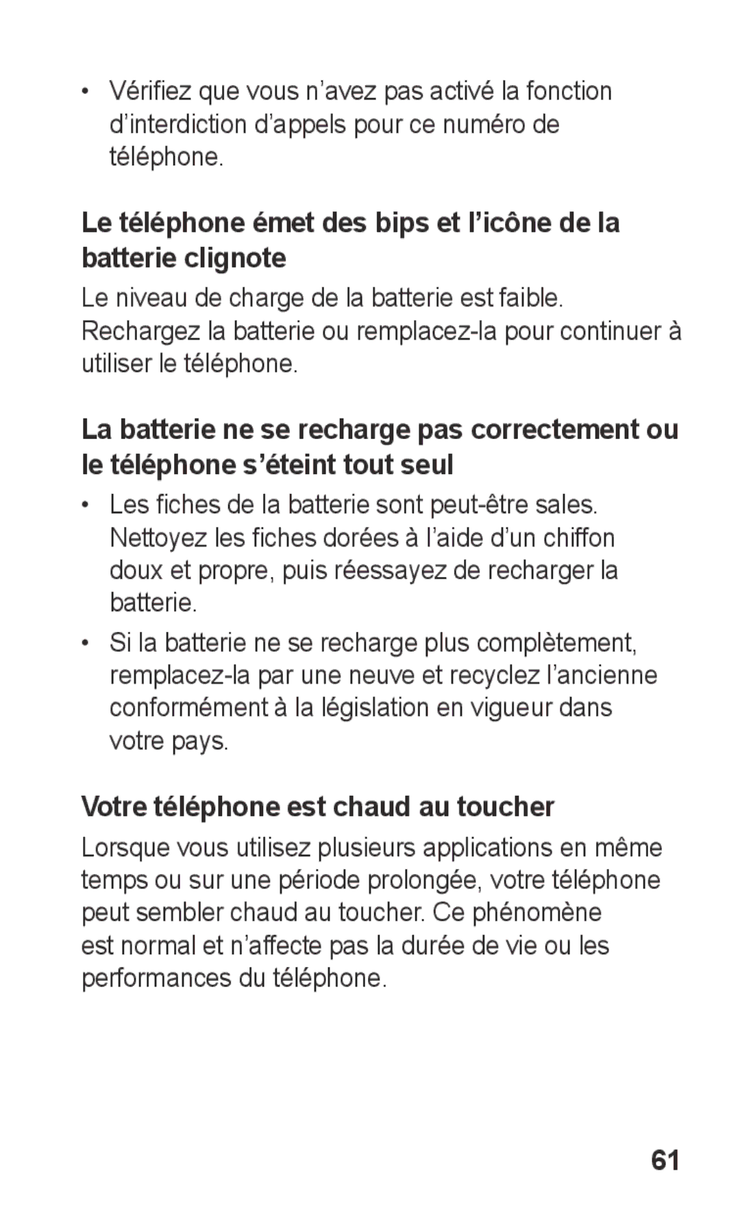 Samsung GT-S5260OKAXEF, GT-S5260RWAXEF manual Votre téléphone est chaud au toucher 