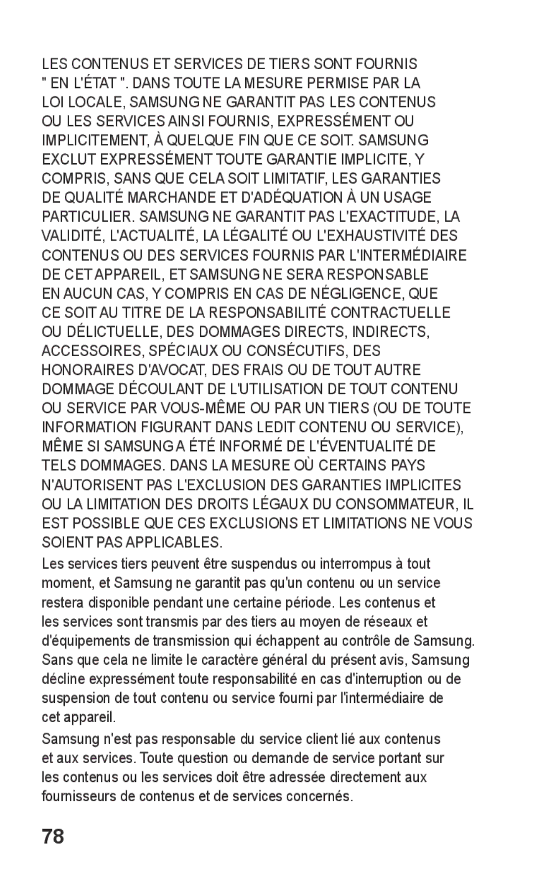 Samsung GT-S5260RWAXEF, GT-S5260OKAXEF manual LES Contenus ET Services DE Tiers Sont Fournis 