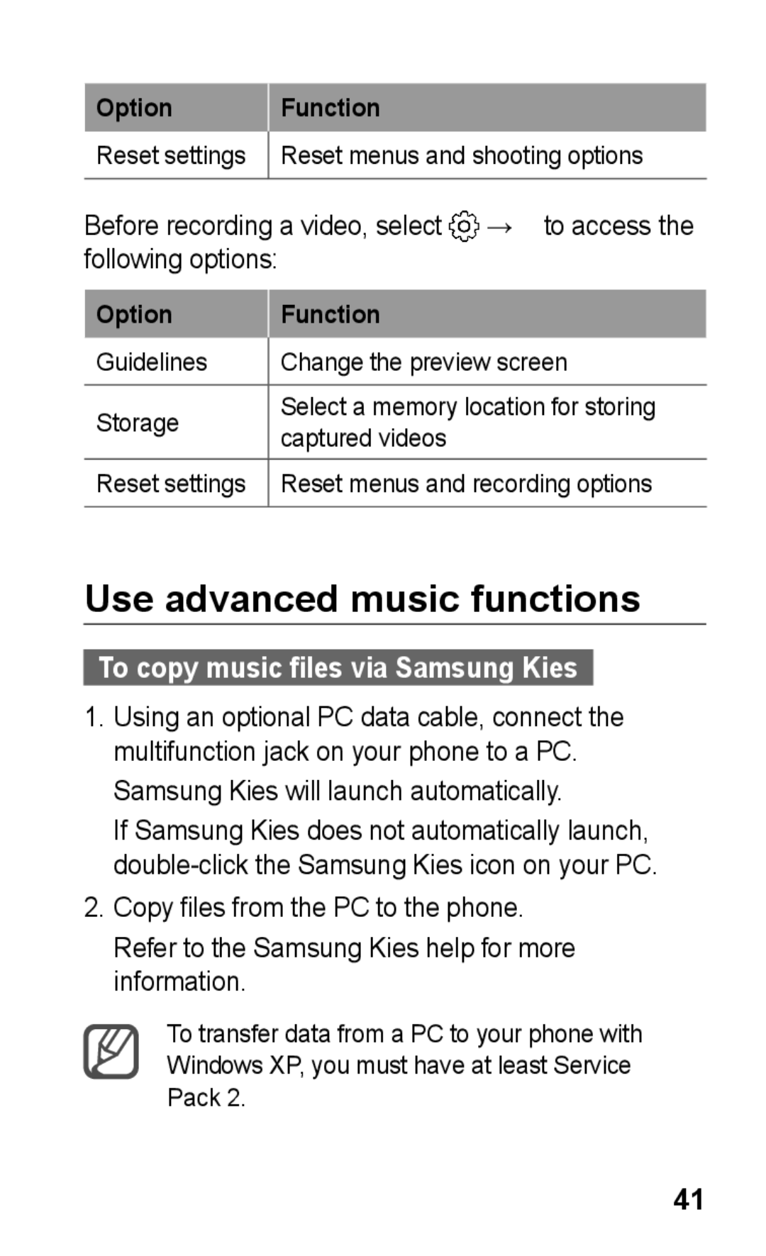 Samsung GT-S5260OKPDBT, GT-S5260RWPDBT, GT-S5260RWPXEF Use advanced music functions, To copy music files via Samsung Kies 