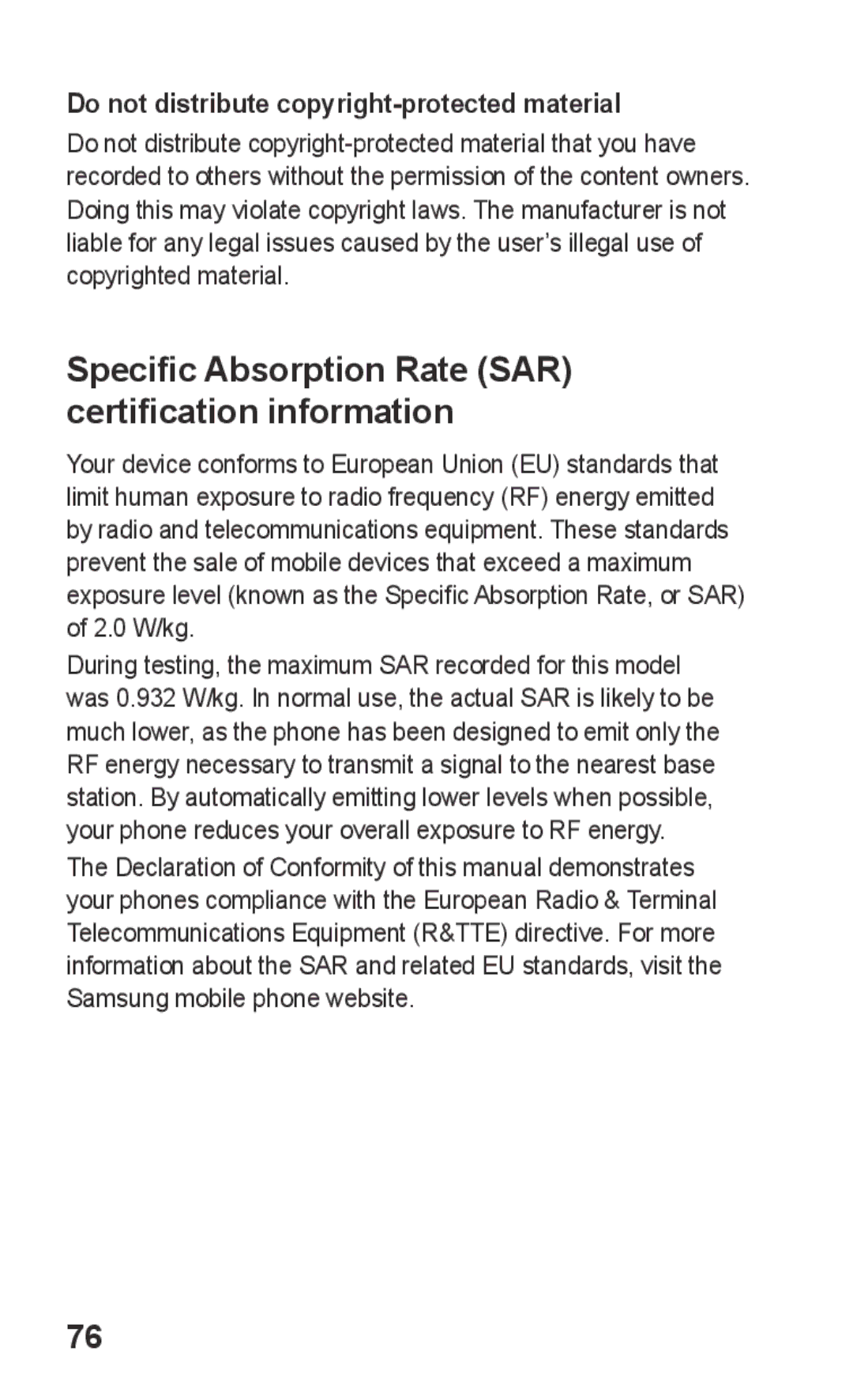 Samsung GT-S5260OKPAMN, GT-S5260RWPDBT, GT-S5260OKPDBT manual Specific Absorption Rate SAR certification information 