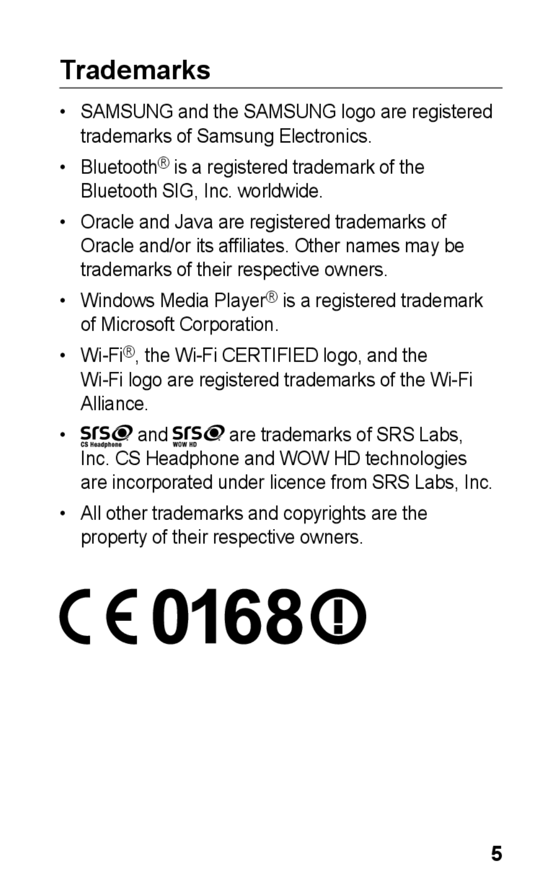 Samsung GT-S5260OKPFTM, GT-S5260RWPDBT, GT-S5260OKPDBT, GT-S5260RWPXEF, GT-S5260RWPFTM, GT-S5260OKPXEF manual Trademarks 