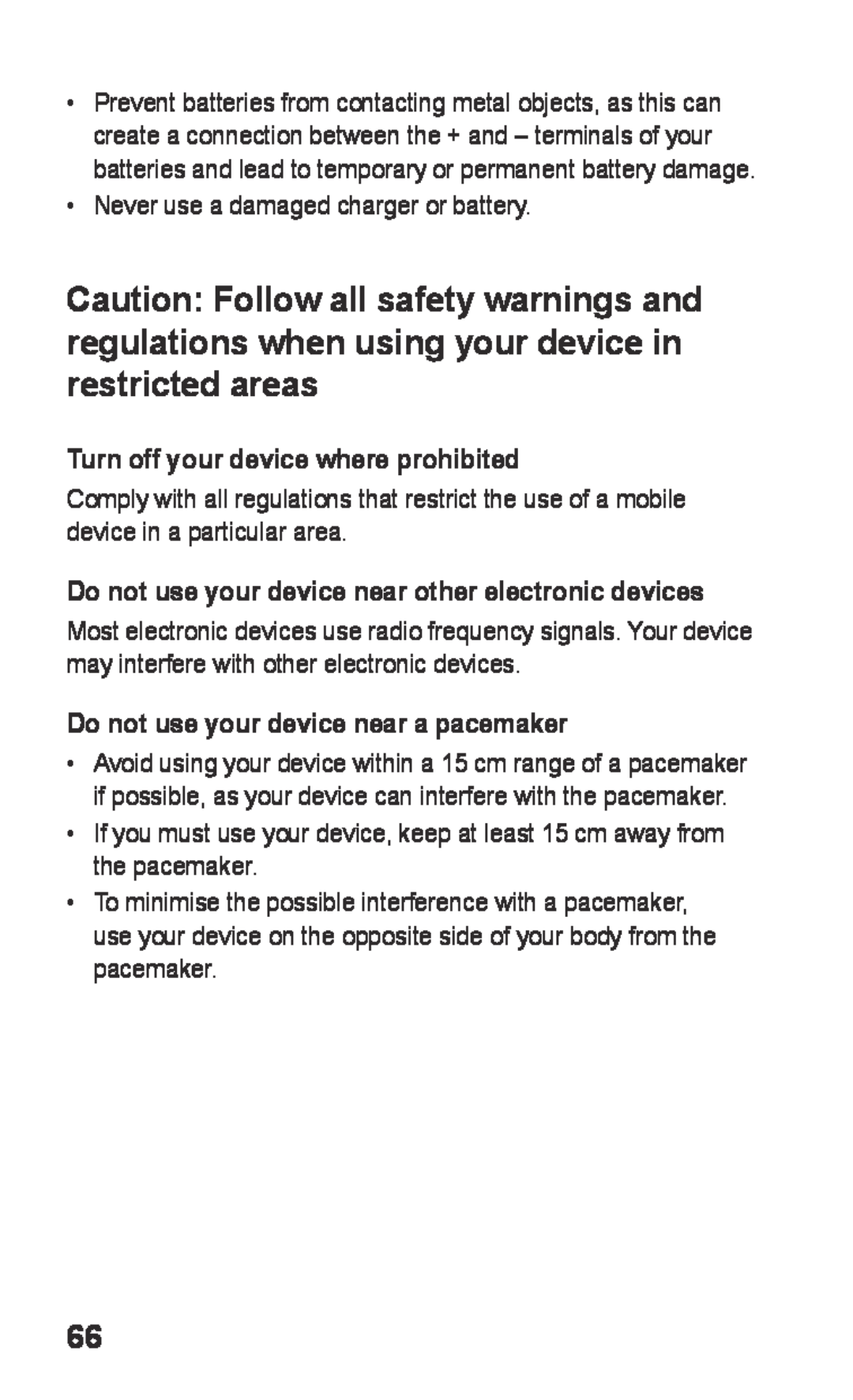 Samsung GT-S5260OKPAMN manual Turn off your device where prohibited, Do not use your device near other electronic devices 