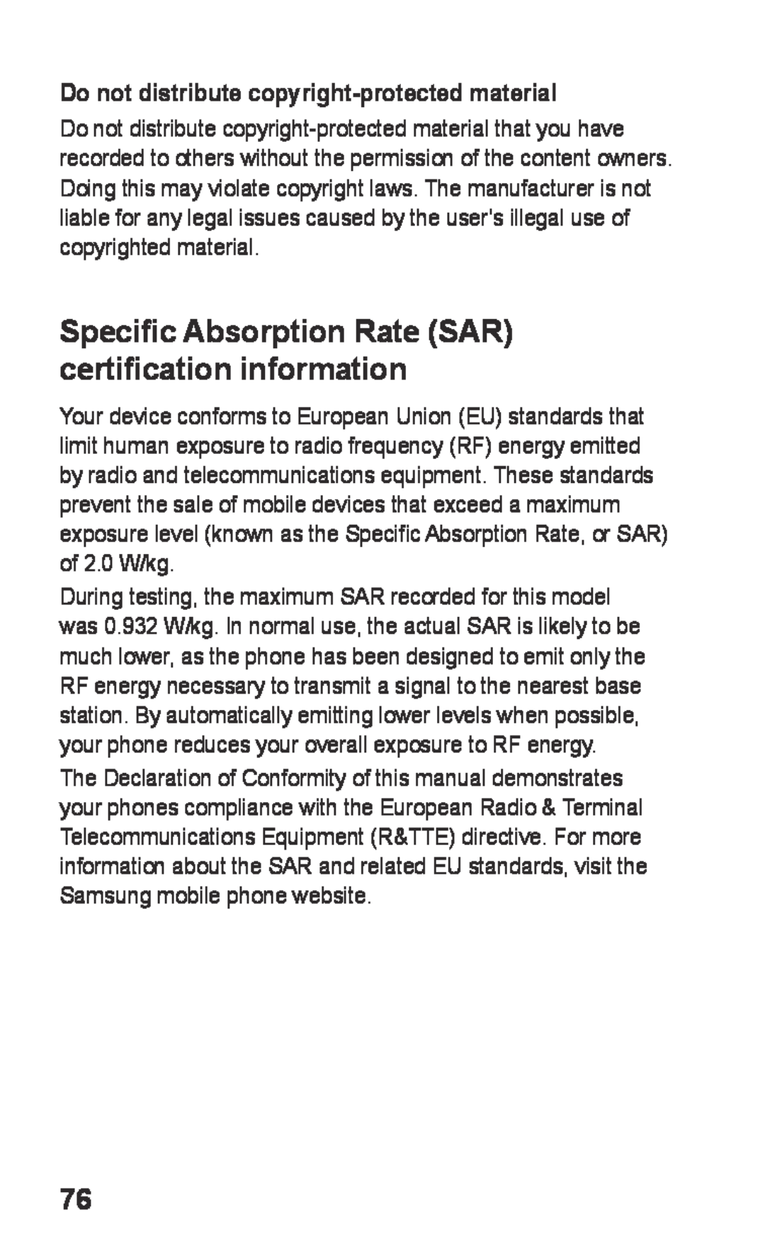 Samsung GT-S5260OKPAMN, GT-S5260RWPDBT, GT-S5260OKPDBT manual Specific Absorption Rate SAR certification information 