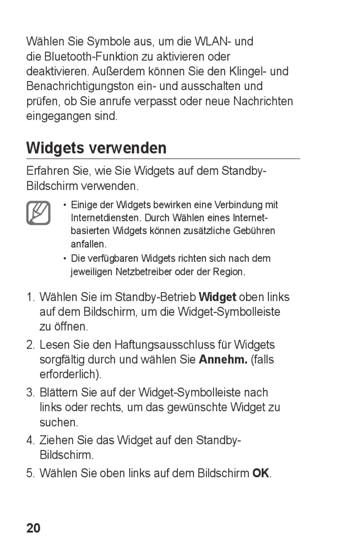 Samsung GT-S5260RWPDBT, GT-S5260OKPDBT manual Widgets verwenden 