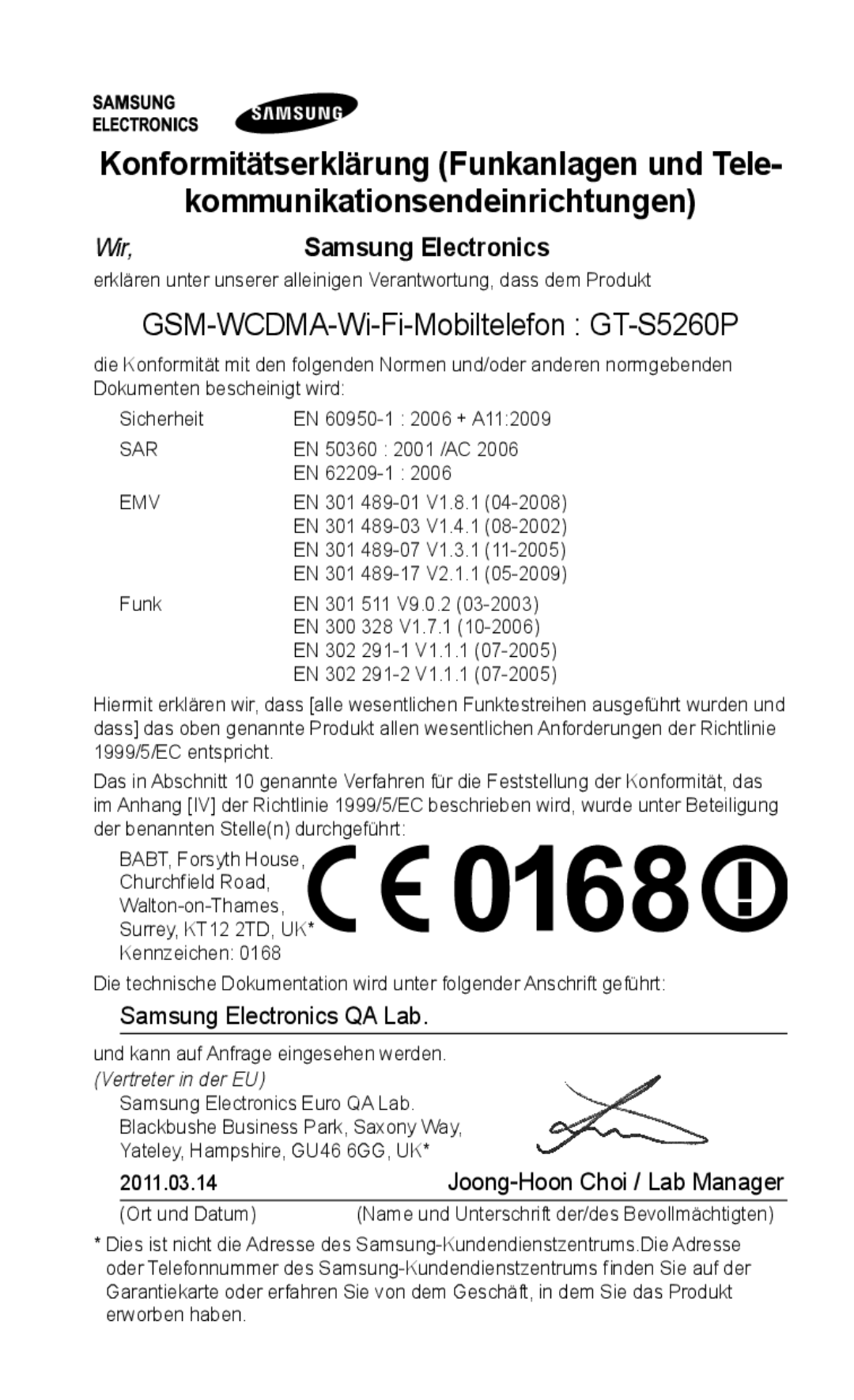 Samsung GT-S5260RWPDBT, GT-S5260OKPDBT manual GSM-WCDMA-Wi-Fi-Mobiltelefon GT-S5260P, Emv 