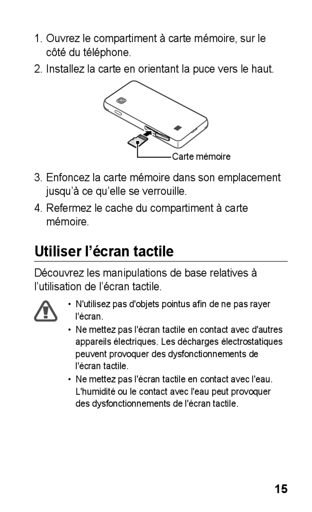 Samsung GT-S5260OKPFTM, GT-S5260RWPXEF, GT-S5260RWPFTM, GT-S5260OKPXEF manual Utiliser l’écran tactile 