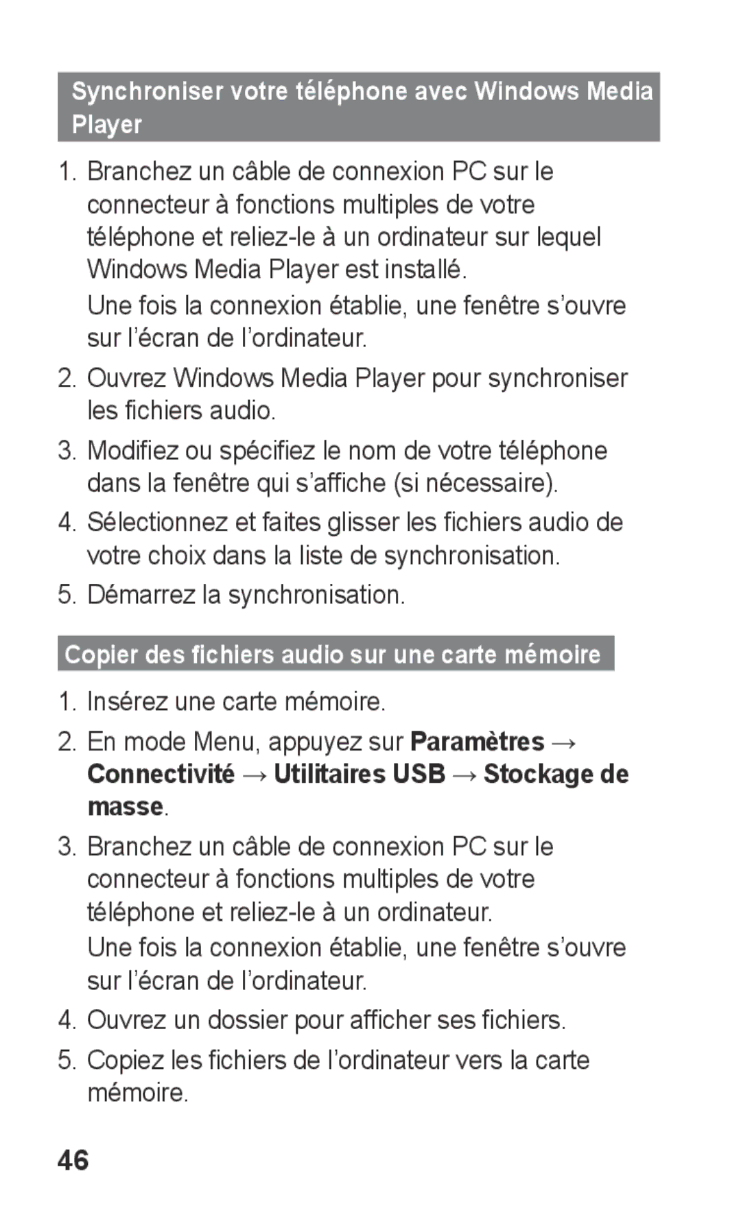 Samsung GT-S5260OKPXEF, GT-S5260RWPXEF Synchroniser votre téléphone avec Windows Media Player, Démarrez la synchronisation 