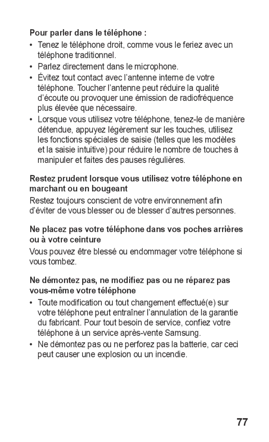 Samsung GT-S5260RWPFTM, GT-S5260RWPXEF, GT-S5260OKPXEF, GT-S5260OKPFTM manual Pour parler dans le téléphone 