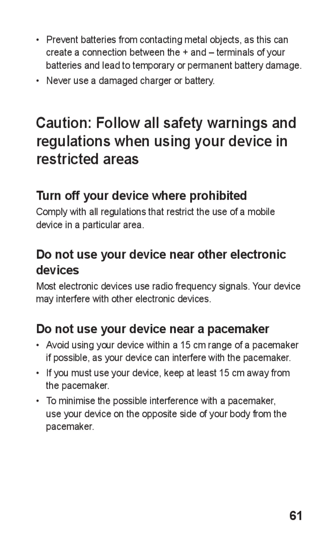 Samsung GT-S5263OKAXXV manual Turn off your device where prohibited, Do not use your device near other electronic devices 