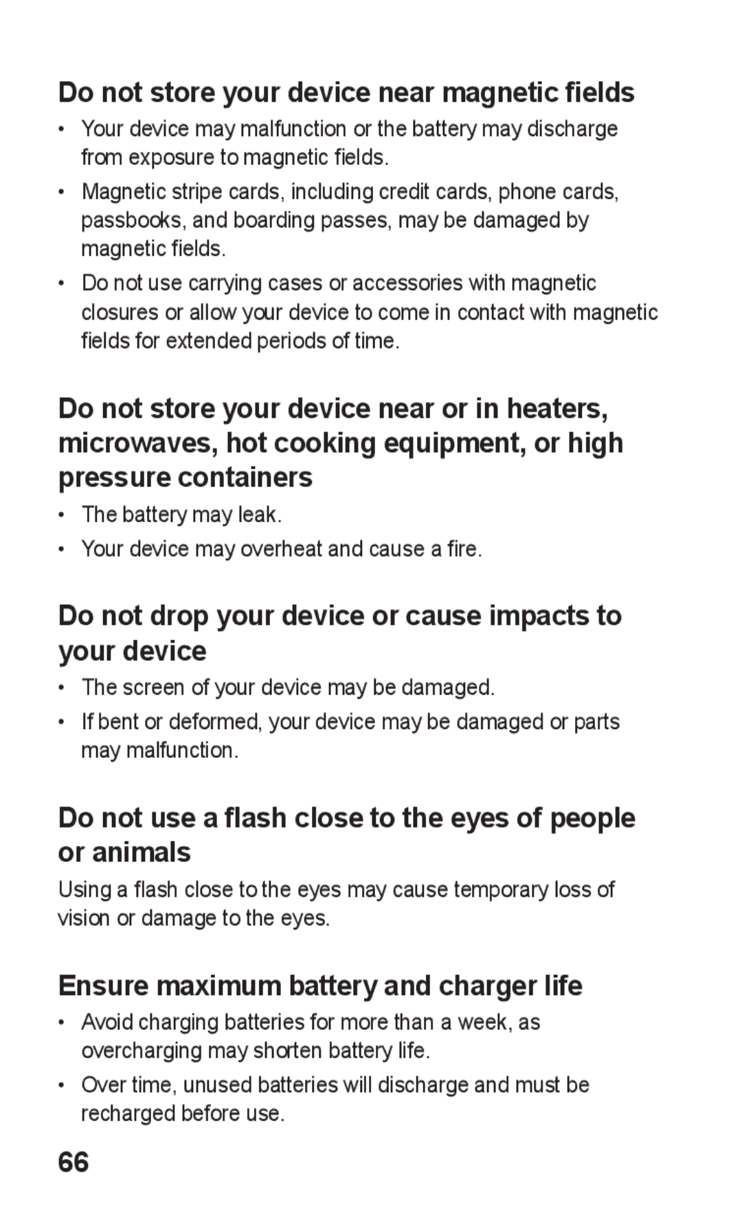 Samsung GT-S5263OKSKSA manual Do not store your device near magnetic fields, Ensure maximum battery and charger life 