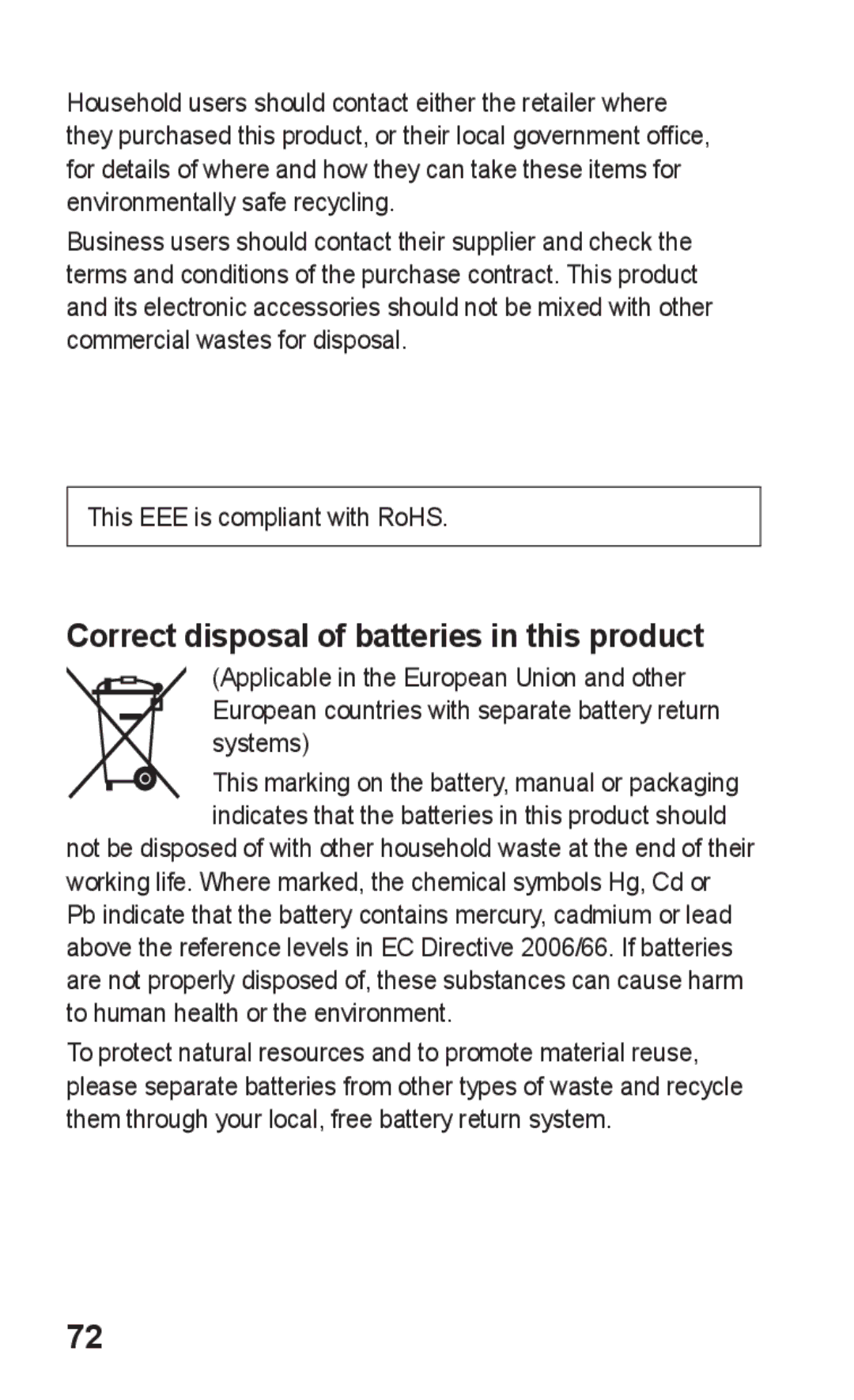 Samsung GT-S5263RWATUN, GT-S5263OKAJED, GT-S5263OKATUN, GT-S5263OKAXSG manual Correct disposal of batteries in this product 