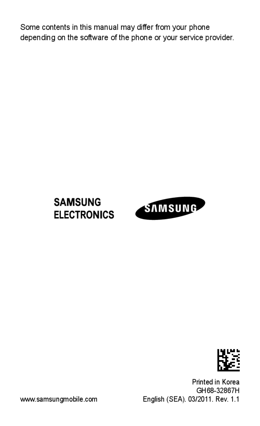 Samsung GT-S5263OKATUN, GT-S5263OKAJED, GT-S5263OKAXSG, GT-S5263OKSKSA, GT-S5263RWAJED, GT-S5263OKAMMC manual GH68-32867H 