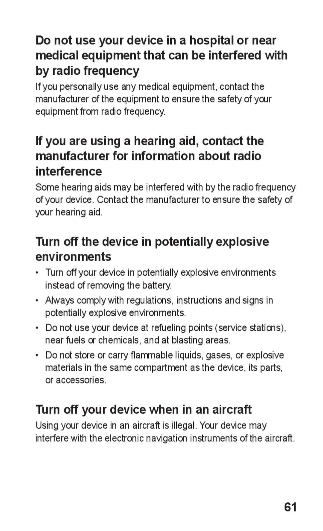 Samsung GT-S5263OKAXXV Turn off the device in potentially explosive environments, Turn off your device when in an aircraft 