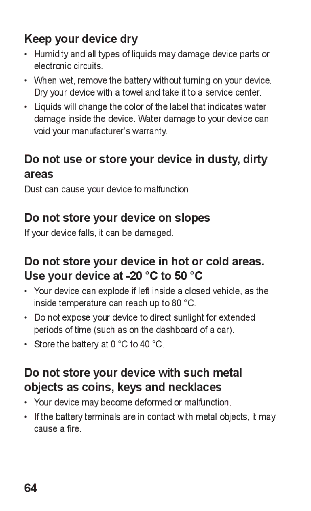 Samsung GT-S5263OKATUN, GT-S5263OKAJED manual Keep your device dry, Do not use or store your device in dusty, dirty areas 