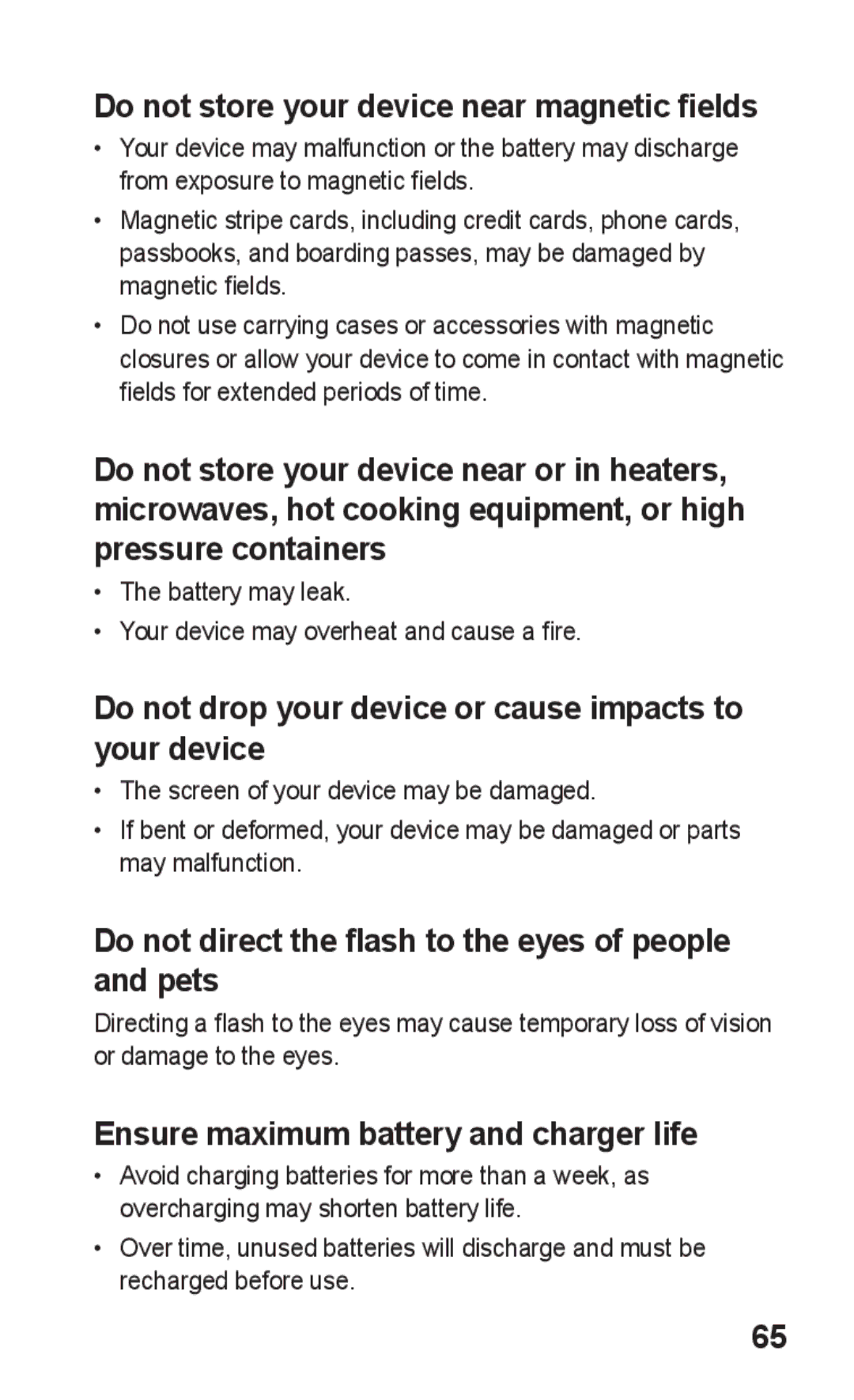 Samsung GT-S5263OKAXSG manual Do not store your device near magnetic fields, Ensure maximum battery and charger life 