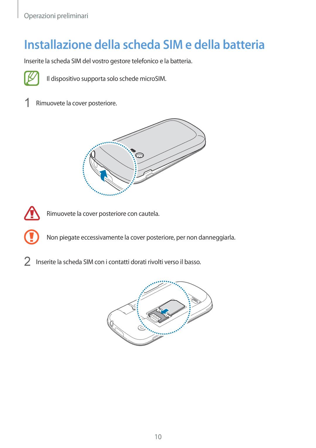 Samsung GT-S5280LKAITV, GT-S5280RWAITV manual Installazione della scheda SIM e della batteria 