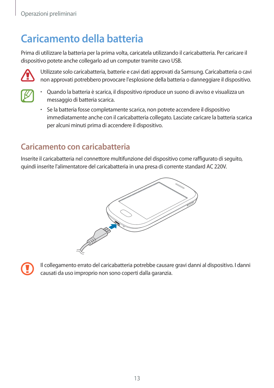 Samsung GT-S5280RWAITV, GT-S5280LKAITV manual Caricamento della batteria, Caricamento con caricabatteria 