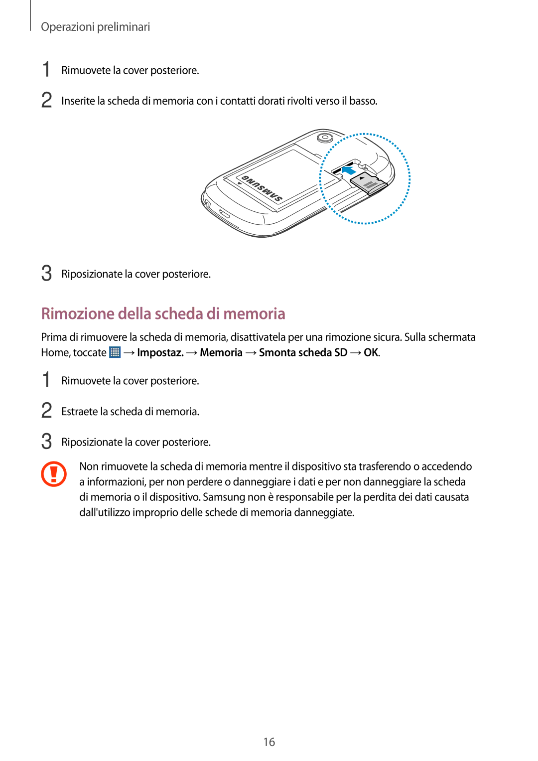 Samsung GT-S5280LKAITV, GT-S5280RWAITV manual Rimozione della scheda di memoria 