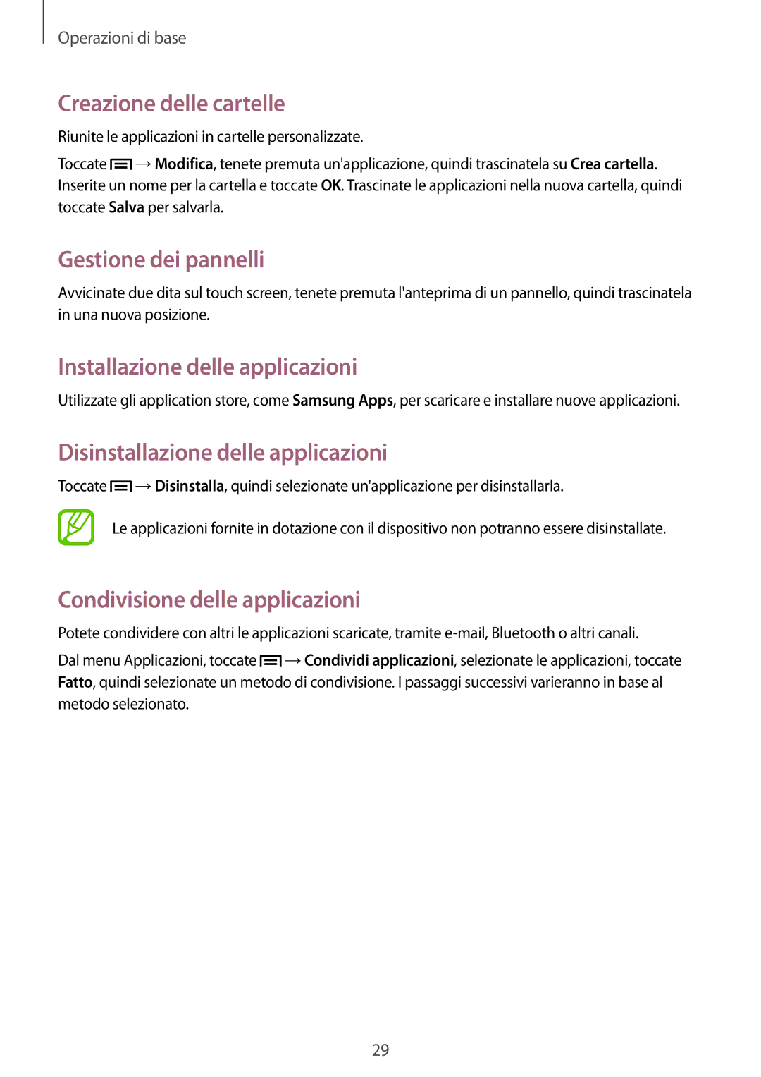 Samsung GT-S5280RWAITV Creazione delle cartelle, Installazione delle applicazioni, Disinstallazione delle applicazioni 