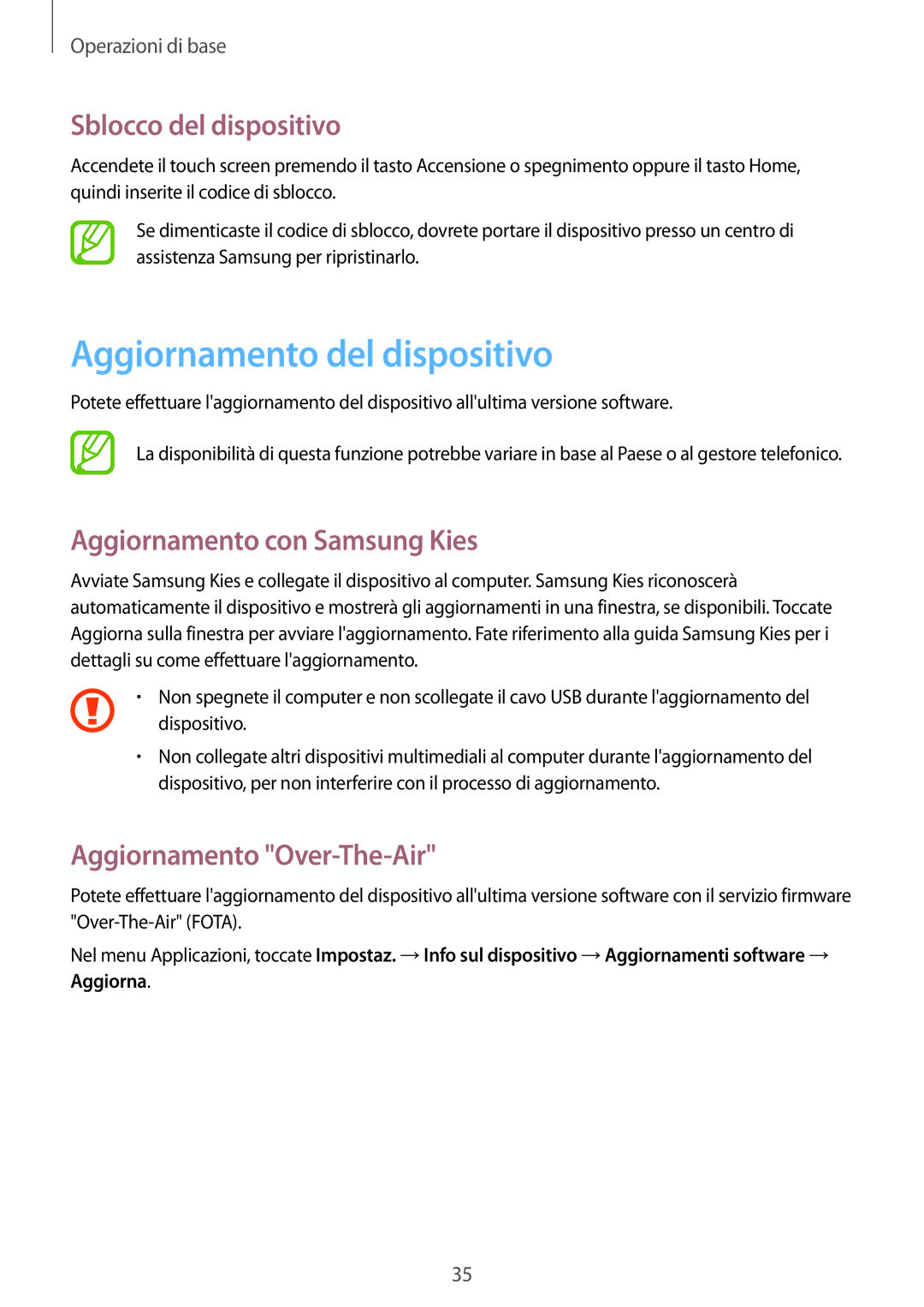 Samsung GT-S5280RWAITV manual Aggiornamento del dispositivo, Sblocco del dispositivo, Aggiornamento con Samsung Kies 