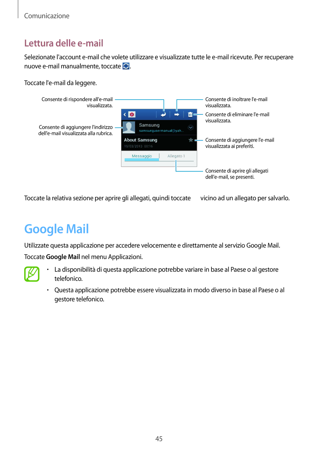 Samsung GT-S5280RWAITV, GT-S5280LKAITV manual Google Mail, Lettura delle e-mail 