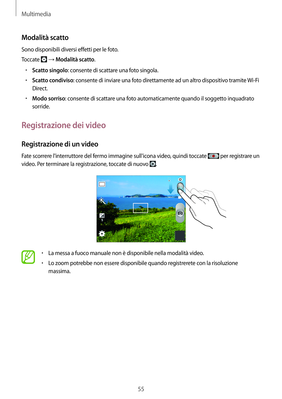 Samsung GT-S5280RWAITV, GT-S5280LKAITV Registrazione dei video, Registrazione di un video, Toccate →Modalità scatto 