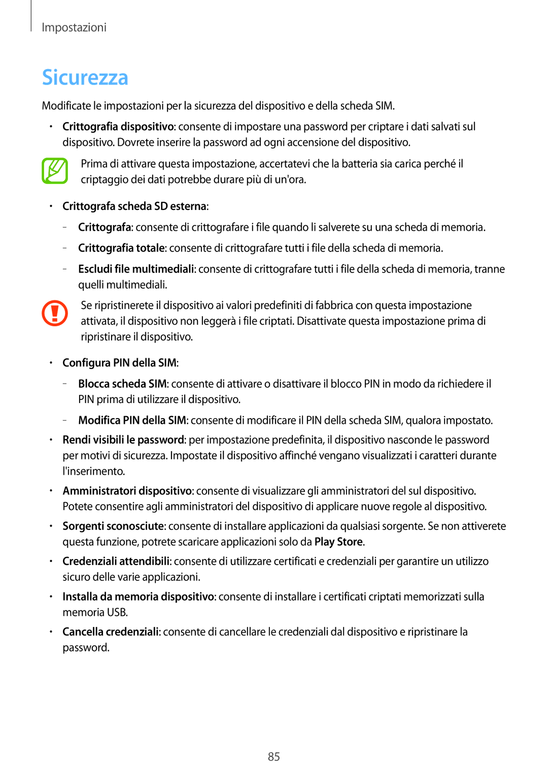 Samsung GT-S5280RWAITV, GT-S5280LKAITV manual Sicurezza, Crittografa scheda SD esterna, Configura PIN della SIM 