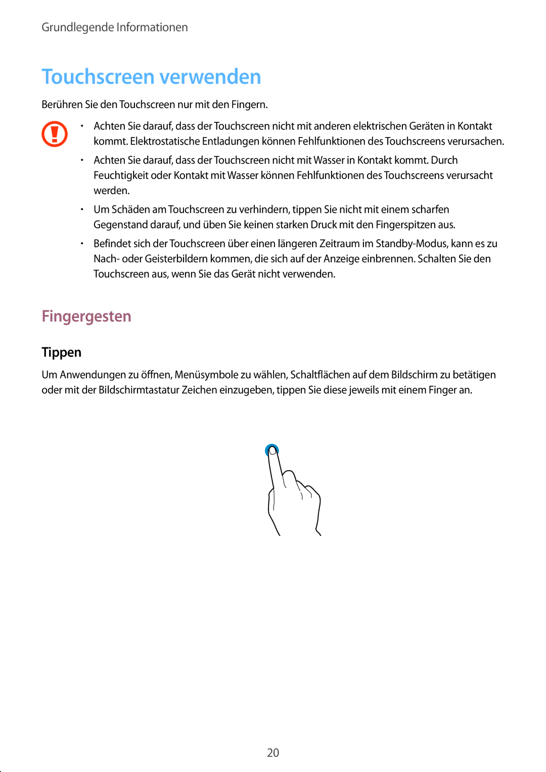 Samsung GT-S5280LKAMOC, GT-S5280LKAITV, GT-S5280RWAMOC, GT-S5280LKATPH manual Touchscreen verwenden, Fingergesten, Tippen 