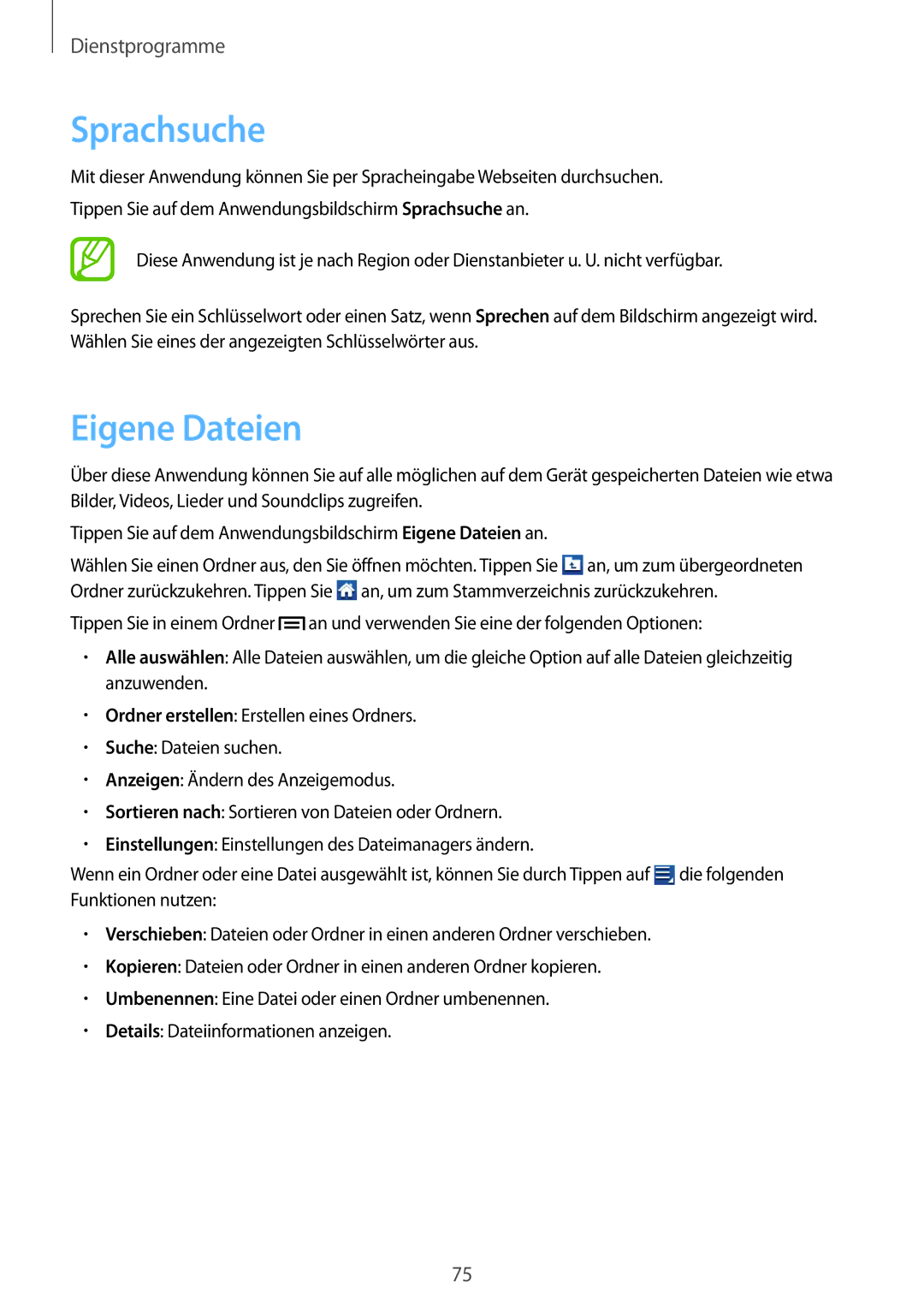 Samsung GT2S5280LKADBT, GT-S5280LKAITV, GT-S5280RWAMOC, GT-S5280LKATPH, GT-S5280RWADBT manual Sprachsuche, Eigene Dateien 