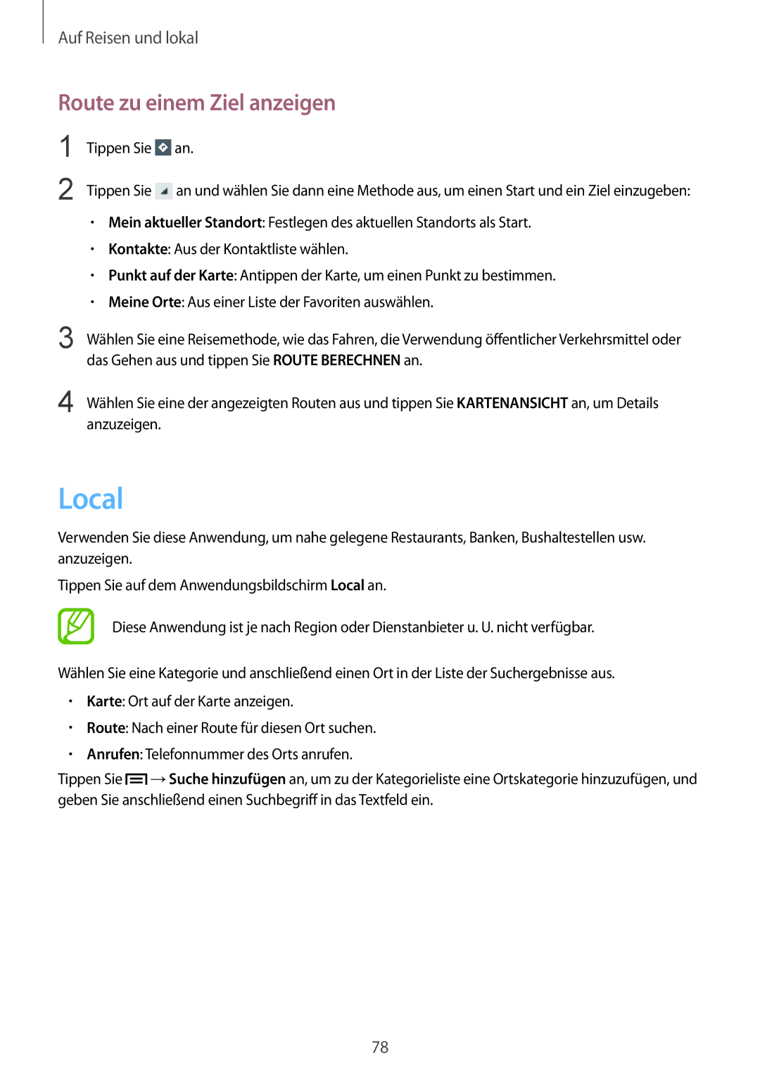 Samsung GT-S5280LKAITV, GT-S5280RWAMOC, GT-S5280LKATPH, GT-S5280RWADBT, GT-S5280LKATMN Local, Route zu einem Ziel anzeigen 