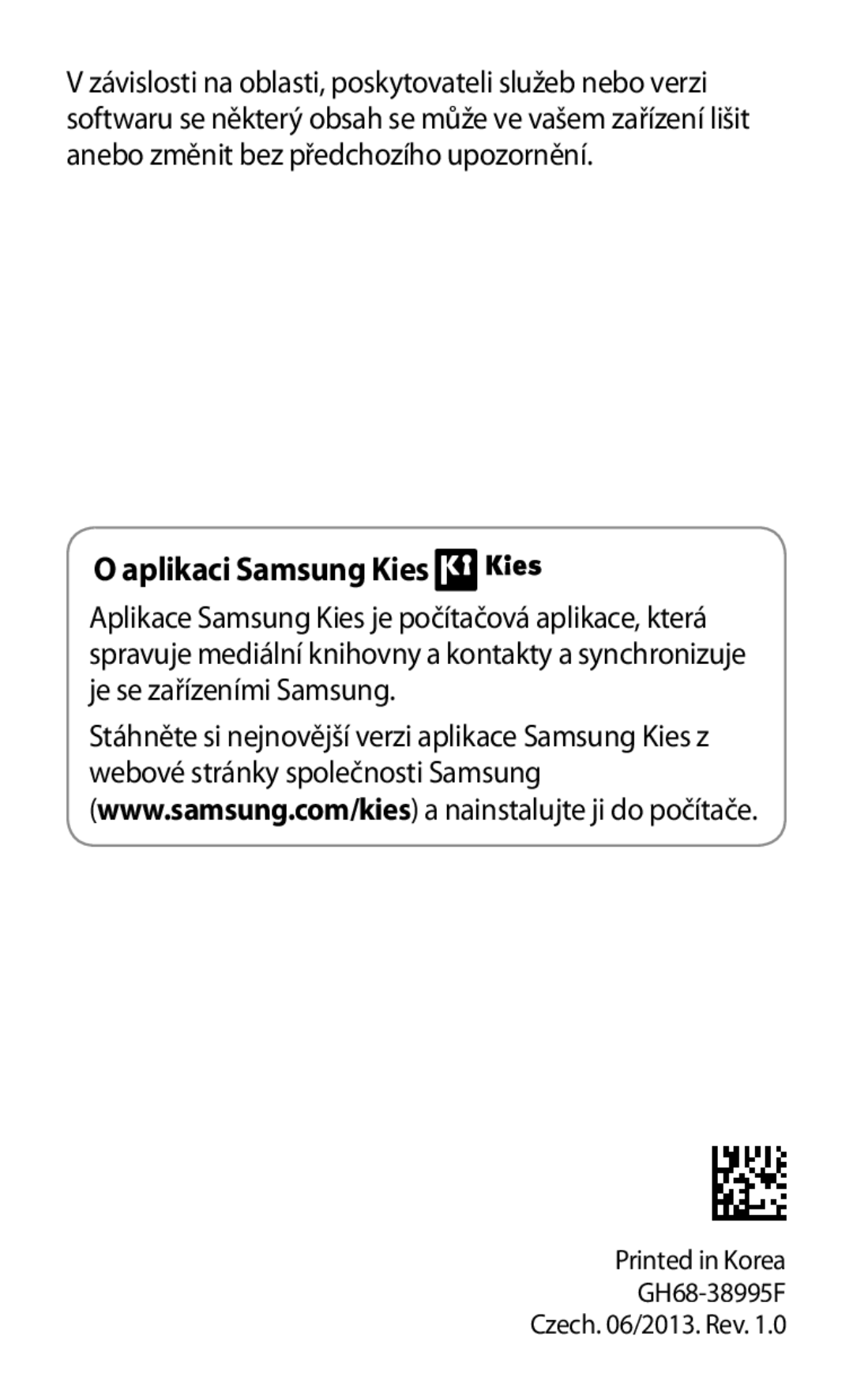 Samsung GT-S5280RWAORX, GT-S5280LKAORX manual Aplikaci Samsung Kies 