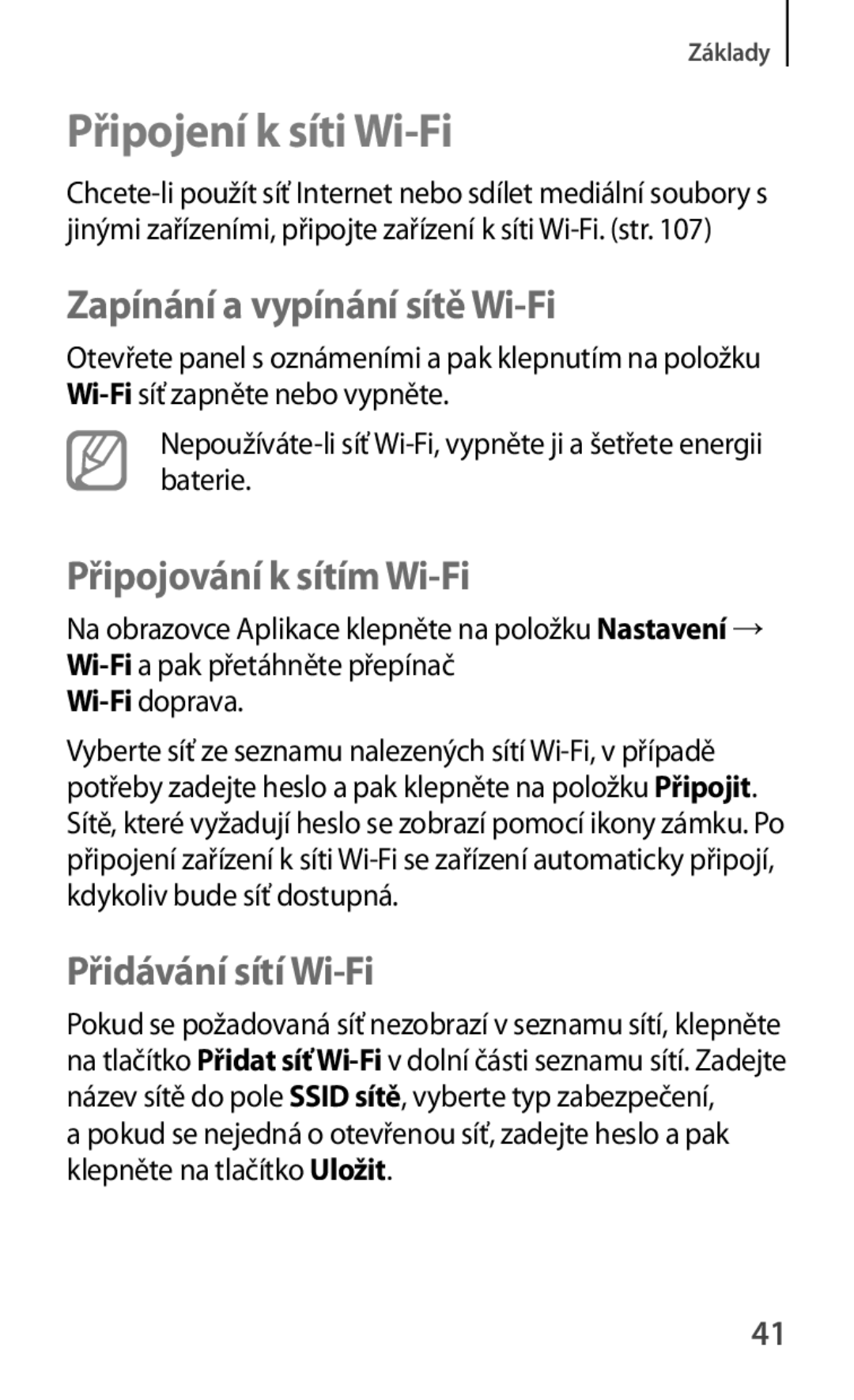 Samsung GT-S5280LKAORX, GT-S5280RWAORX Připojení k síti Wi-Fi, Zapínání a vypínání sítě Wi-Fi, Připojování k sítím Wi-Fi 