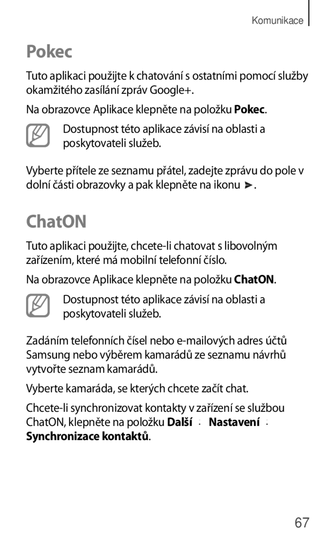 Samsung GT-S5280LKAORX manual Pokec, ChatON, Vyberte kamaráda, se kterých chcete začít chat, Synchronizace kontaktů 