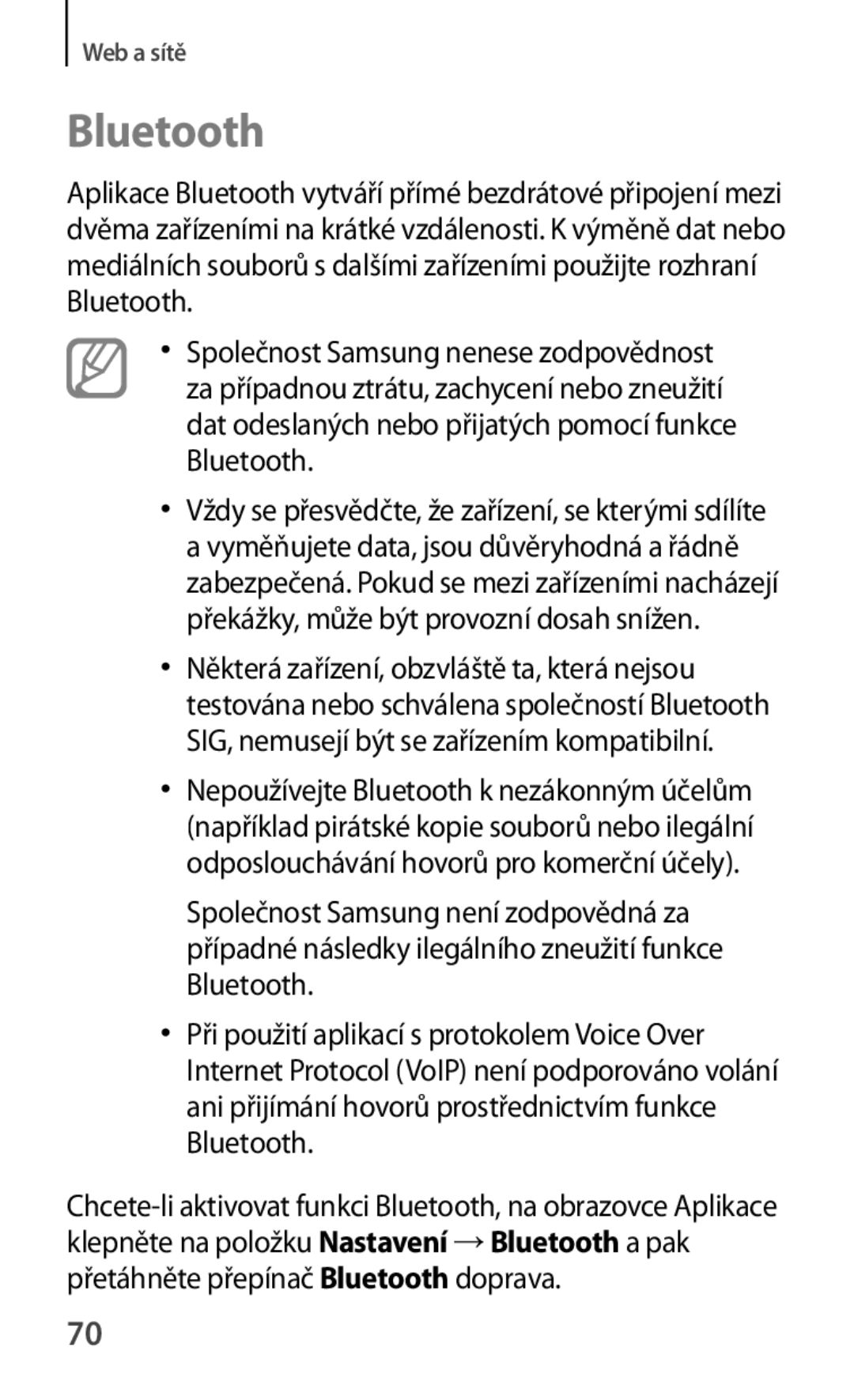 Samsung GT-S5280RWAORX, GT-S5280LKAORX manual Bluetooth, Některá zařízení, obzvláště ta, která nejsou 