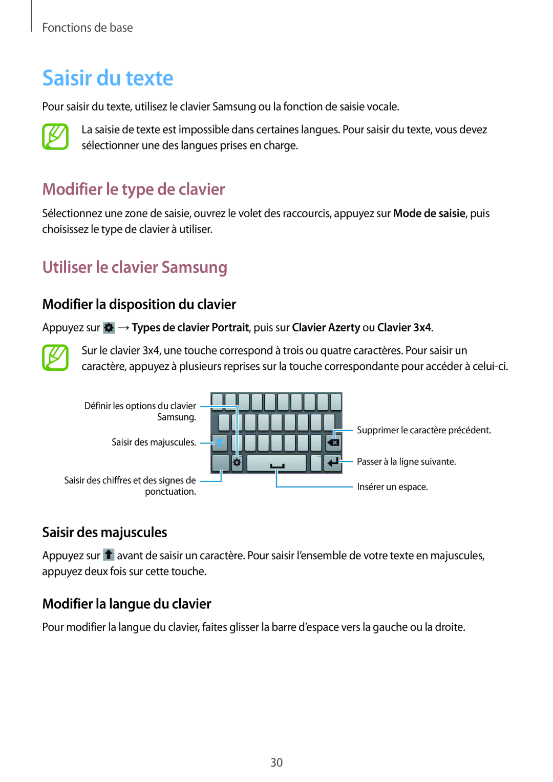 Samsung GT-S5280RWAXEF, GT-S5280LKAXEF manual Saisir du texte, Modifier le type de clavier, Utiliser le clavier Samsung 