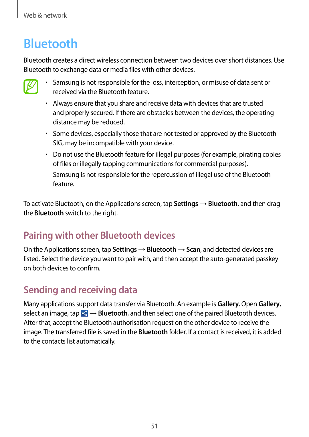 Samsung GT-S5282ZSAAFR, GT-S5282LKAXFE, GT-S5282ZSATMC Pairing with other Bluetooth devices, Sending and receiving data 