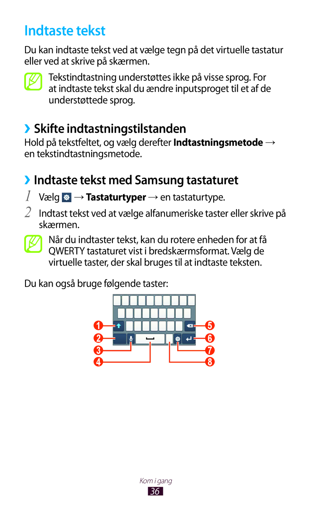 Samsung GT-S5300ZYANEE, GT-S5300ZIANEE manual ››Skifte indtastningstilstanden, ››Indtaste tekst med Samsung tastaturet 