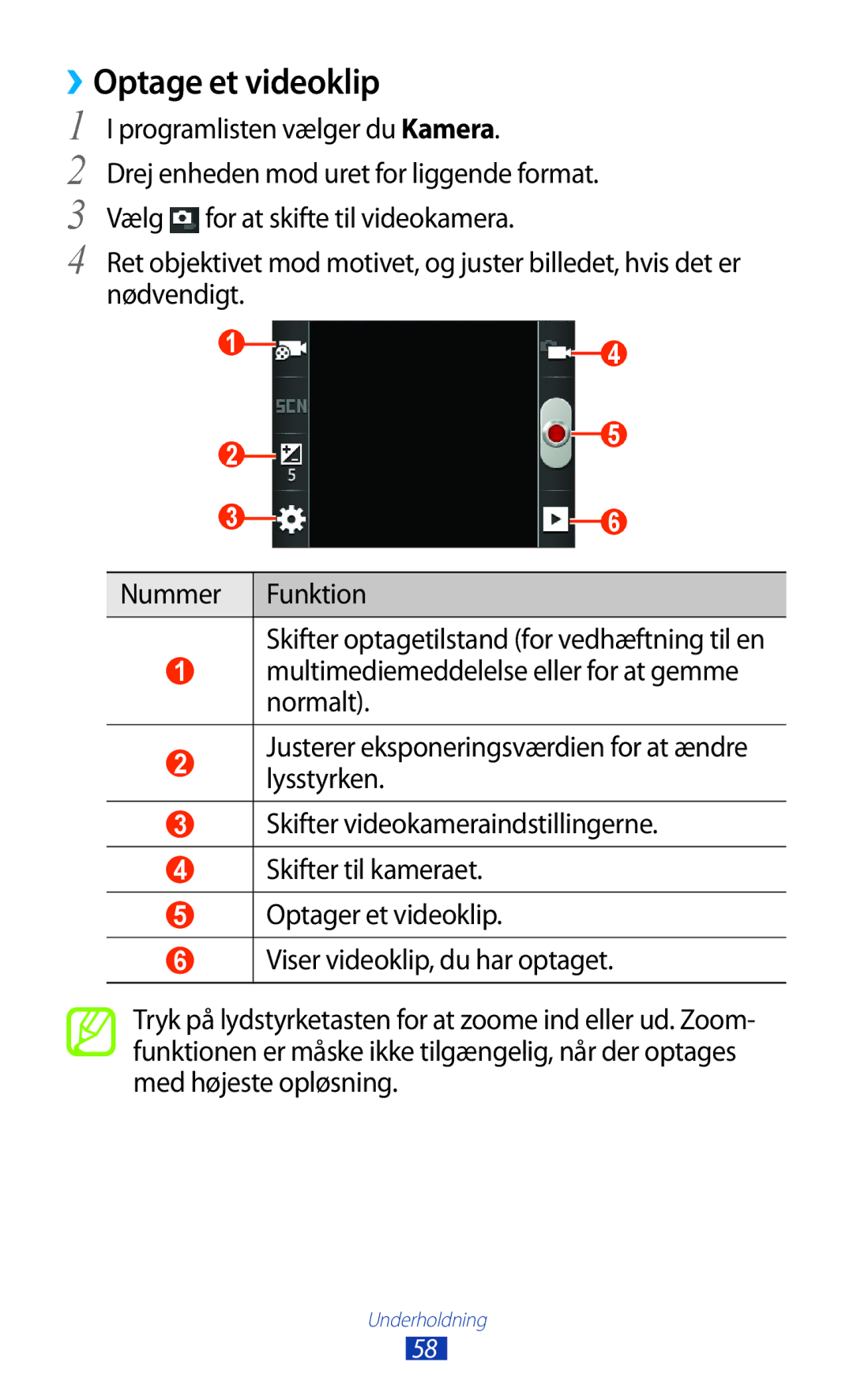 Samsung GT-S5300ZKANEE, GT-S5300ZIANEE, GT-S5300ZYANEE, GT-S5300ZOANEE ››Optage et videoklip, Programlisten vælger du Kamera 