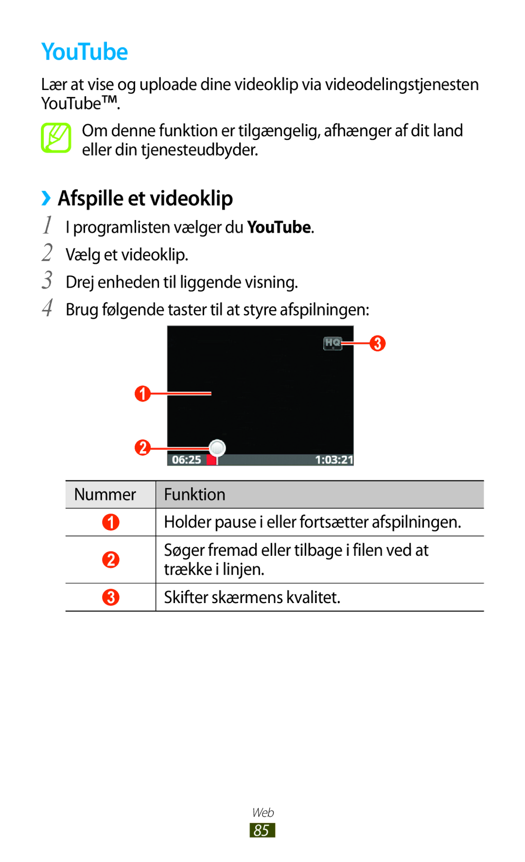 Samsung GT-S5300ZIANEE, GT-S5300ZYANEE, GT-S5300ZOANEE, GT-S5300ZKANEE, GT-S5300ZWANEE manual YouTube, ››Afspille et videoklip 