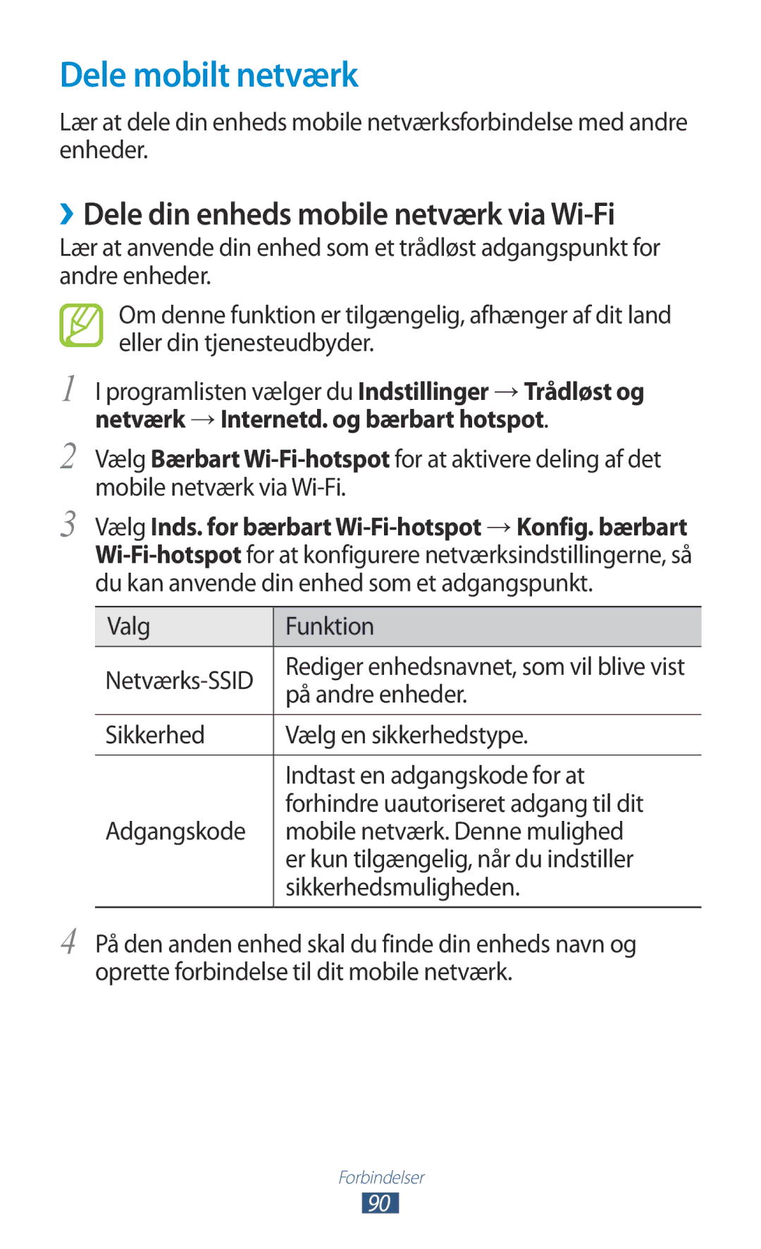 Samsung GT-S5300ZIANEE, GT-S5300ZYANEE Dele mobilt netværk, ››Dele din enheds mobile netværk via Wi-Fi, På andre enheder 