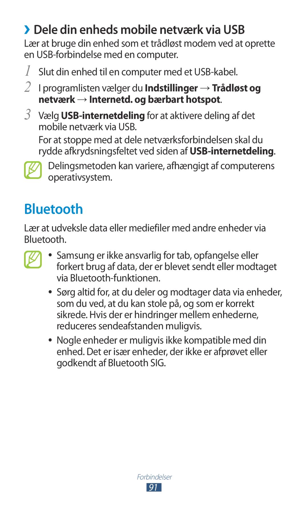 Samsung GT-S5300ZYANEE, GT-S5300ZIANEE, GT-S5300ZOANEE, GT-S5300ZKANEE Bluetooth, ››Dele din enheds mobile netværk via USB 