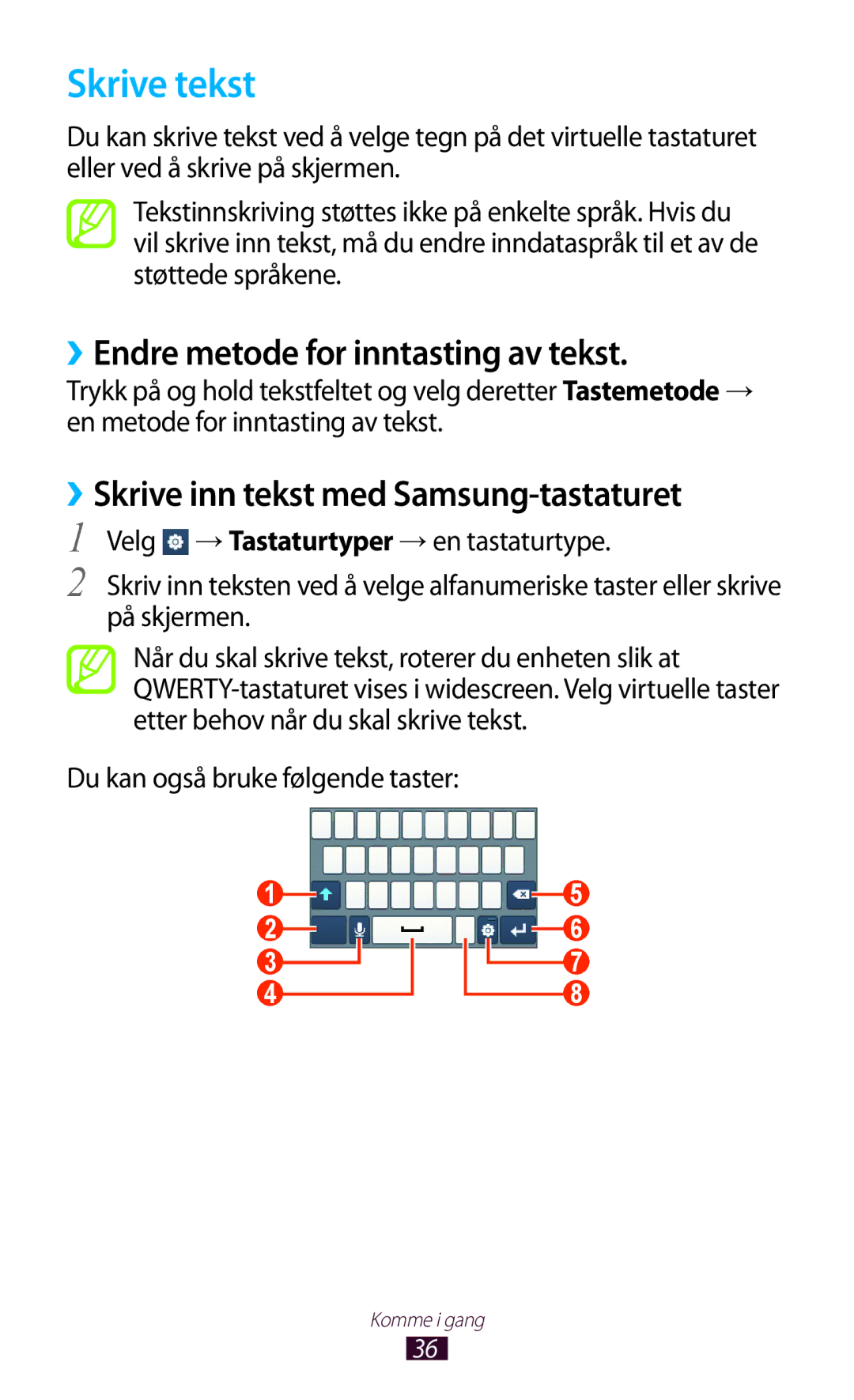 Samsung GT-S5300ZYANEE Skrive tekst, ››Endre metode for inntasting av tekst, ››Skrive inn tekst med Samsung-tastaturet 