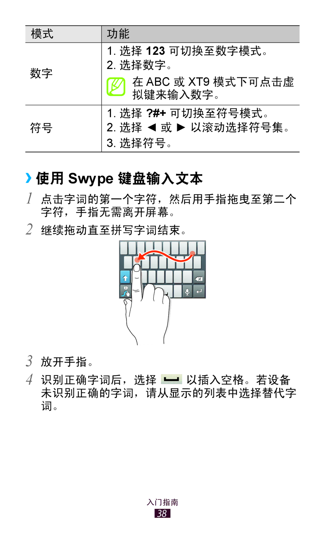 Samsung GT-S5300ZOAXXV, GT-S5300ZIAXXV, GT-S5300ZKAXXV, GT-S5300ZWAXEV, GT-S5300ZKAXEV, GT-S5300ZWAXXV manual ››使用 Swype 键盘输入文本 