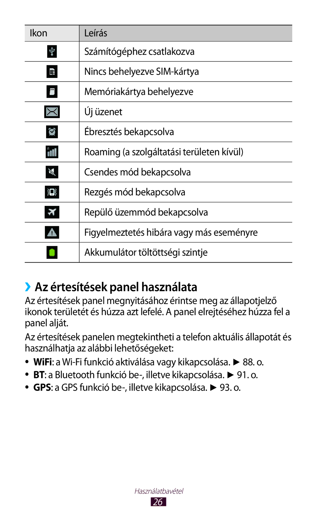 Samsung GT-S5300ZWAVVT, GT-S5300ZKAEUR, GT-S5300ZWADBT, GT-S5300ZKADBT, GT-S5300ZOAVVT manual ››Az értesítések panel használata 