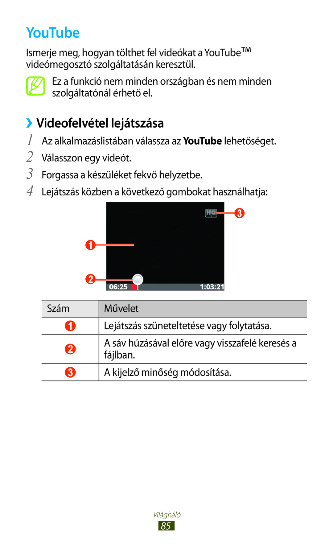 Samsung GT-S5300ZKABGL, GT-S5300ZKAEUR, GT-S5300ZWADBT, GT-S5300ZKADBT, GT-S5300ZOAVVT YouTube, ››Videofelvétel lejátszása 