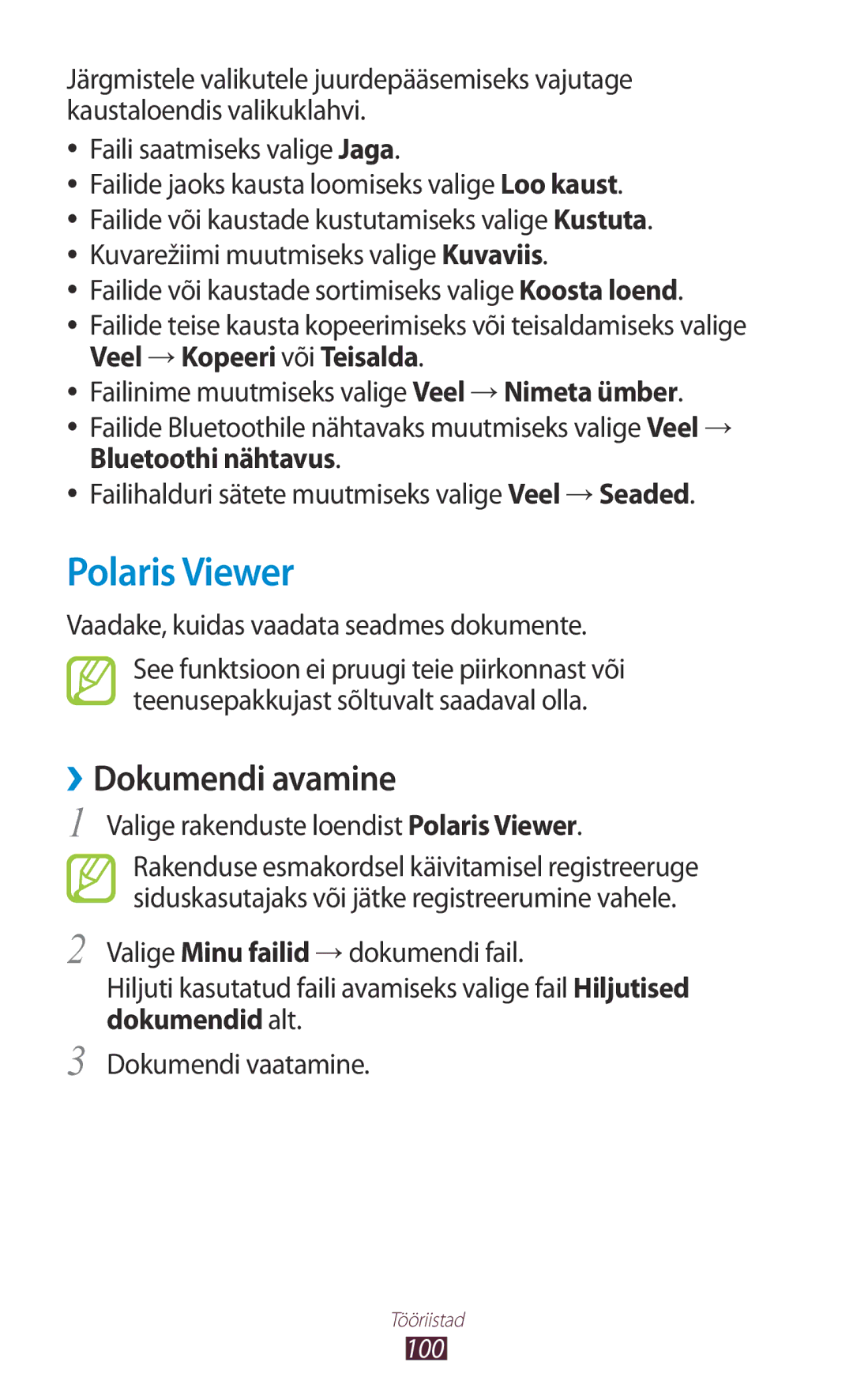 Samsung GT-S5300ZKASEB, GT-S5300ZWASEB manual Polaris Viewer, ››Dokumendi avamine, Veel → Kopeeri või Teisalda 