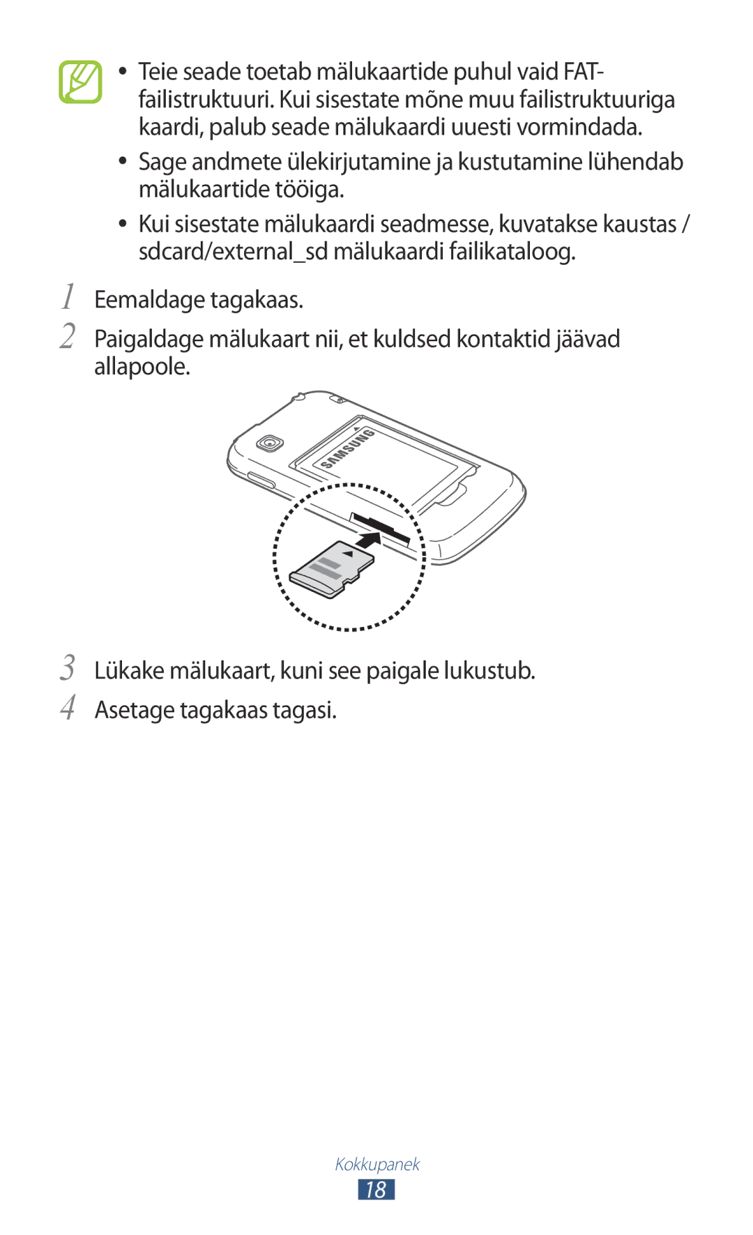 Samsung GT-S5300ZKASEB, GT-S5300ZWASEB manual Kokkupanek 