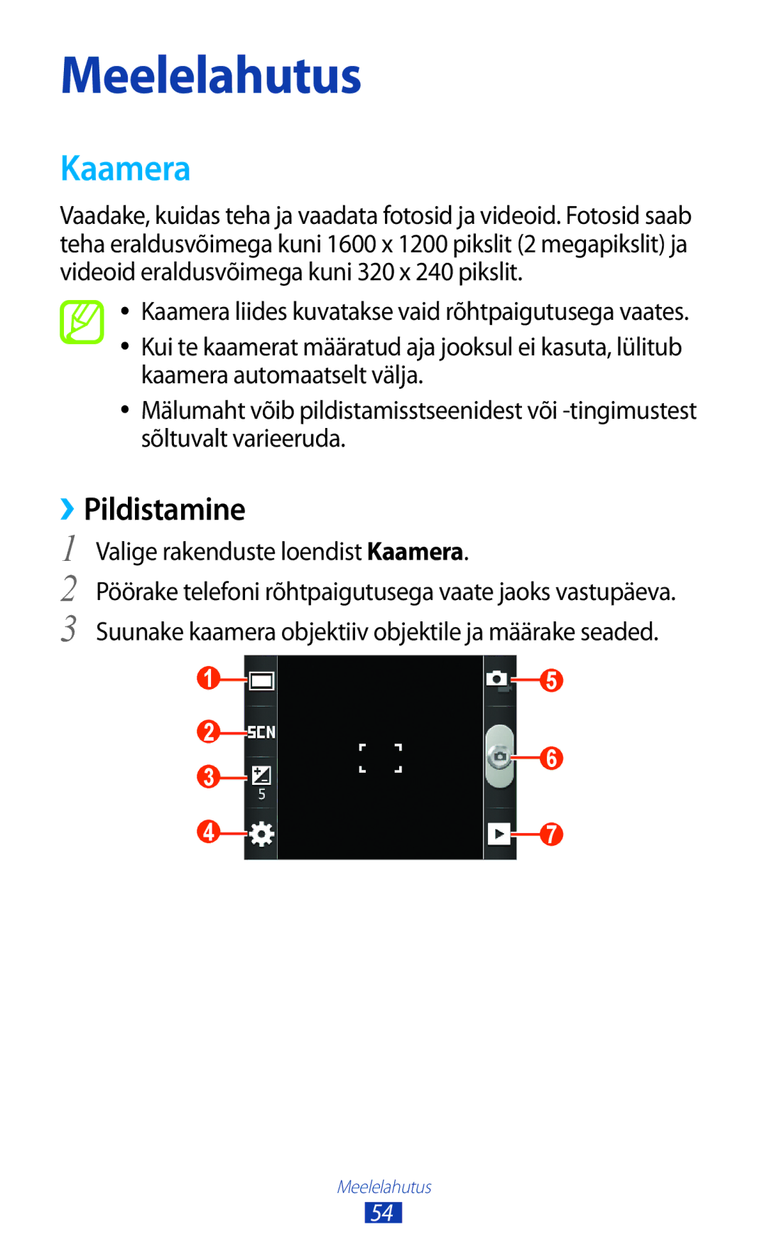 Samsung GT-S5300ZKASEB, GT-S5300ZWASEB manual ››Pildistamine, Valige rakenduste loendist Kaamera 